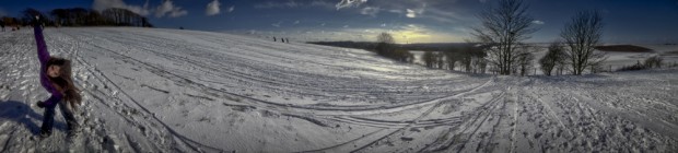 Brighton Snow Landscape with girl with ioS panoramic iPhone